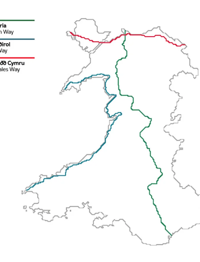 Map yn dangos llwybrau Ffordd Cymru