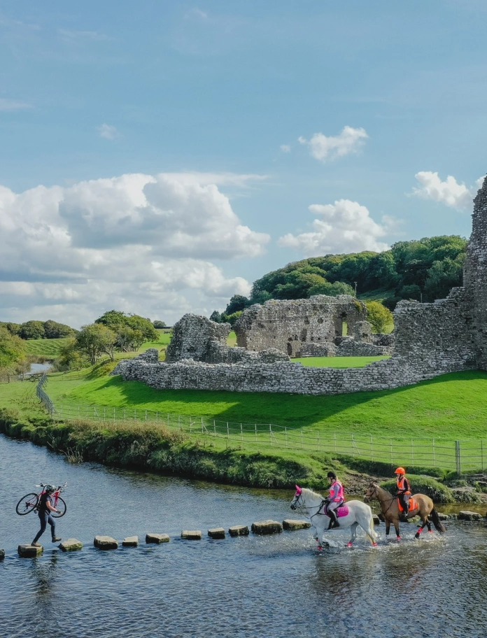 Horses crossing by Ogmore Castle