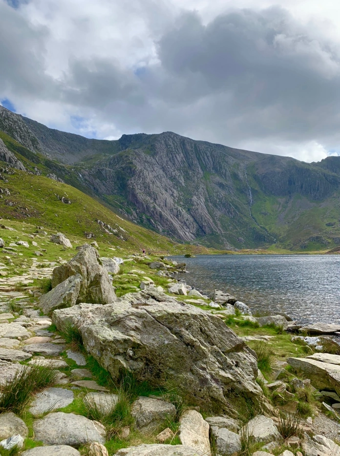 Llyn wedi'i amgylchynu gan fynyddoedd