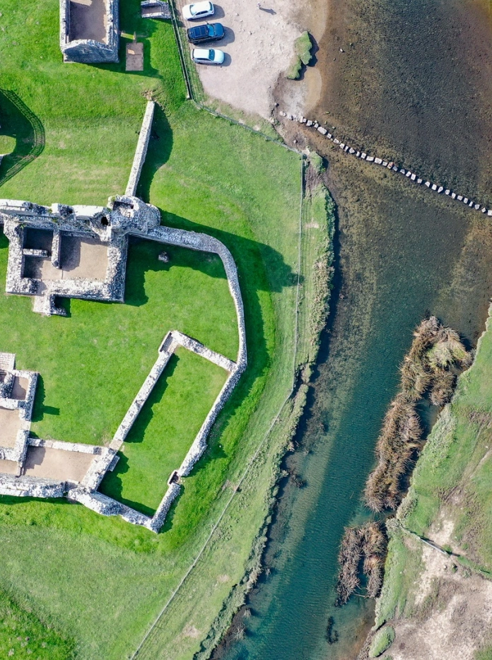 aerial view of castle.