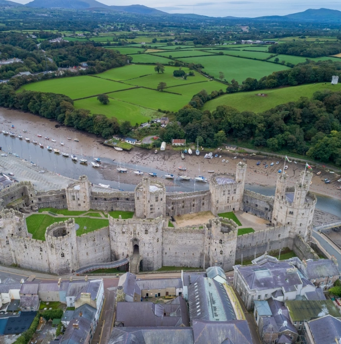 aerial view of castle.