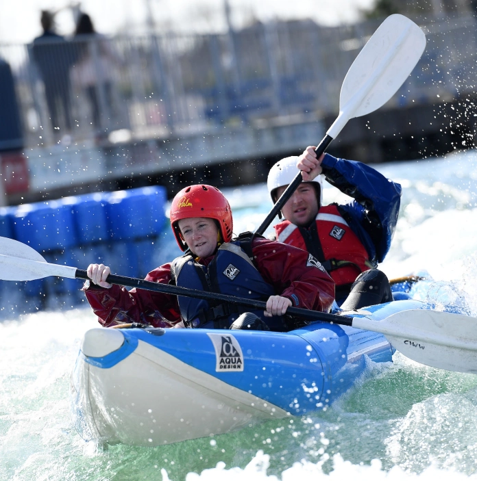 two people white water rafting at Cardiff International White Water.
