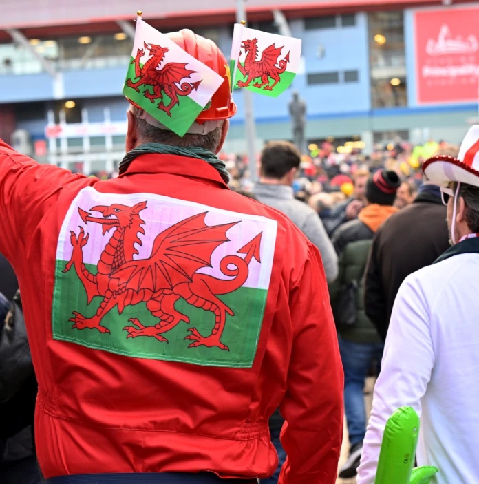 rugby fans near Principality Stadium.