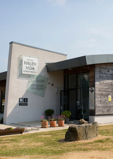 tu allan i bencadlys Halen Môn.
