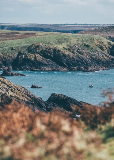 Edrych i lawr ar y môr o Ynys Sgomer