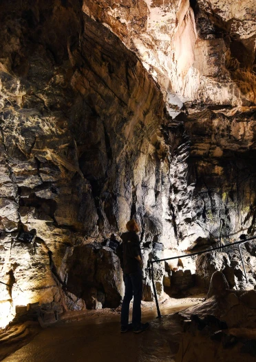Llun o berson tu mewn i ogof