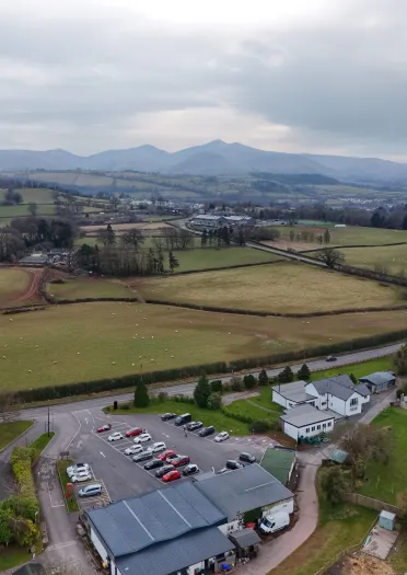 aerial view of Hills Burgers, Brecon and surrounding countryside.